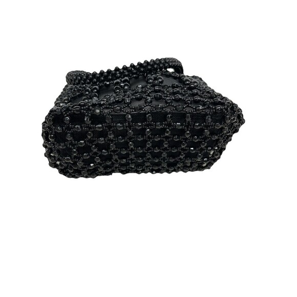 Sasha Black Beaded Handbag Purse Formal Evening Bag Two Handles Mesh Lined Zip - Picture 3 of 11